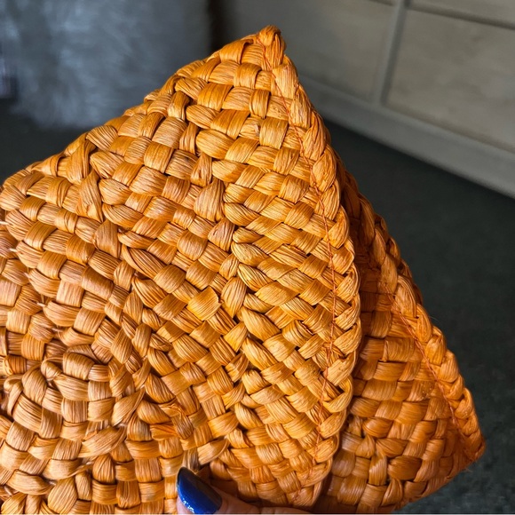 AMAZON Orange Straw Rattan Woven Medium Envelope Clutch Bag Purse Wallet Magnet - Picture 10 of 16